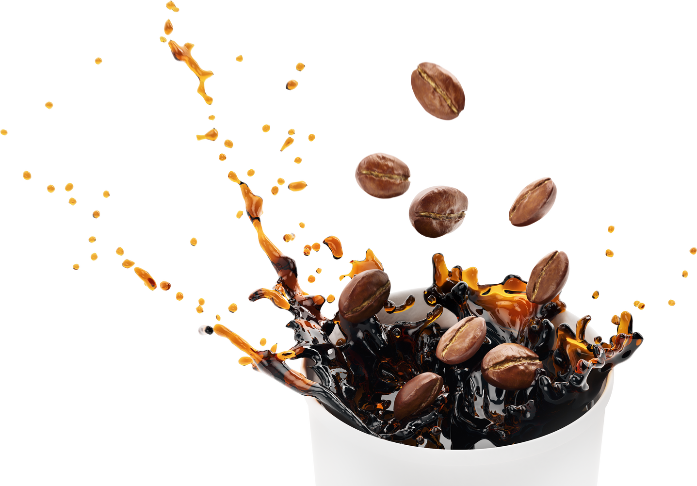 Coffee Beans Splashing in Coffee Cup